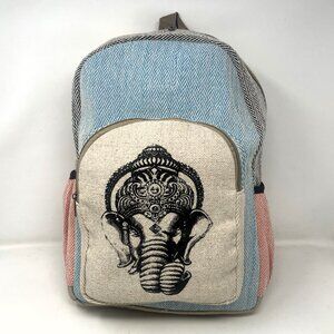 Large All Natural Pure Hemp Multi Pockets Laptop Backpack - Elephant Design